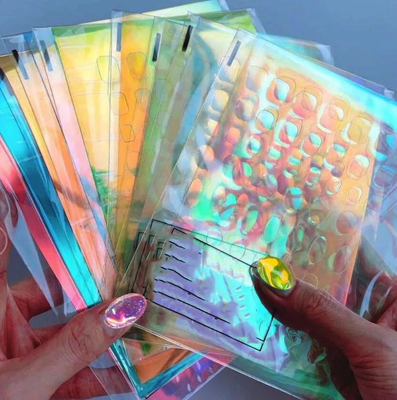11 stücke Aurora Glas Eiswürfel Nagel Folie Aufkleber 3D Glas Papier Nagel Film Aufkleber Regenbogen Reflektierende Koreanischen Stil Nagel Aufkleber – Detail 6