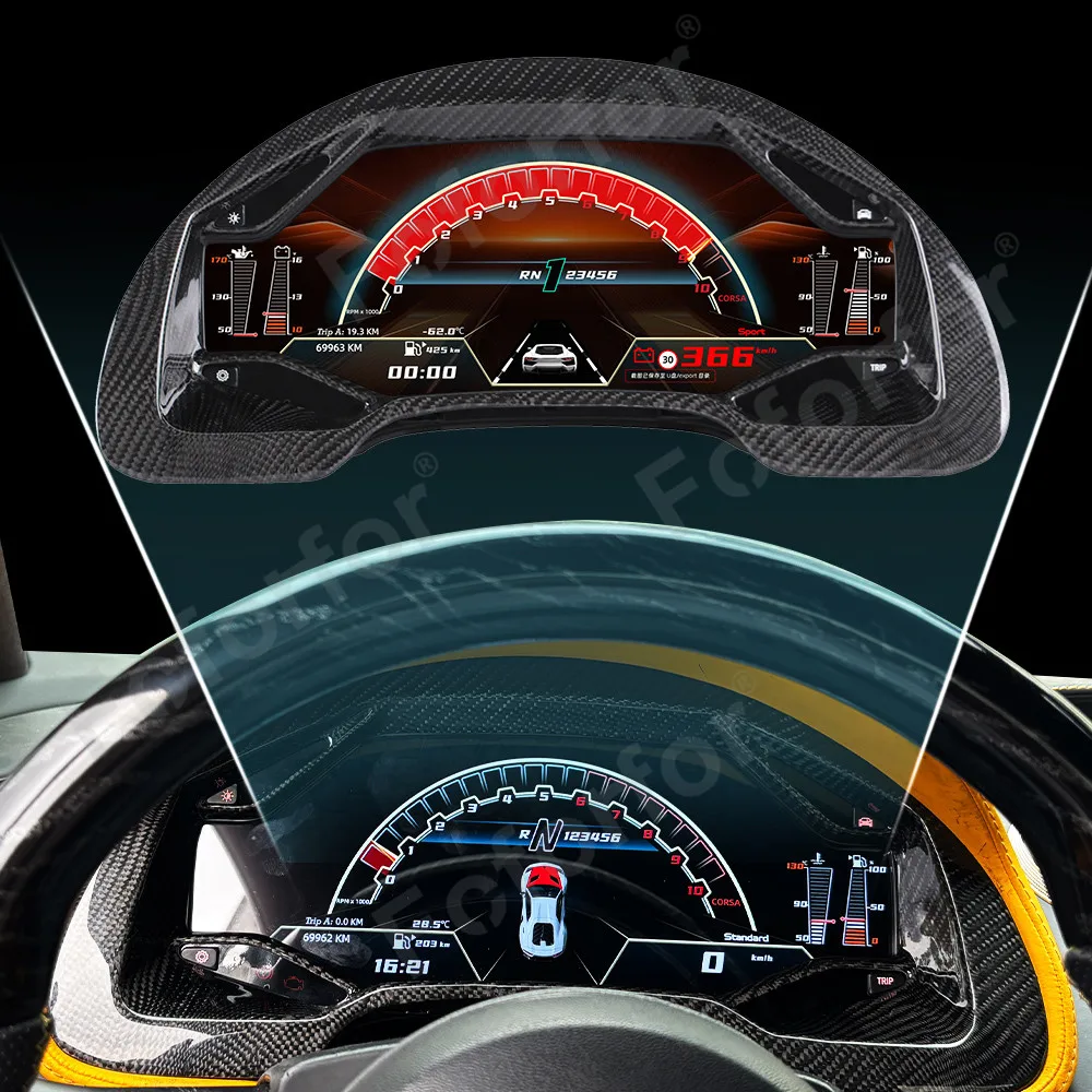 Digital LCD Instrument Cluster 12.3 inch For Lamborghini Gallardo 2003-2013 LCD Virtual Dashboard Screen Car DGauge Speedometer