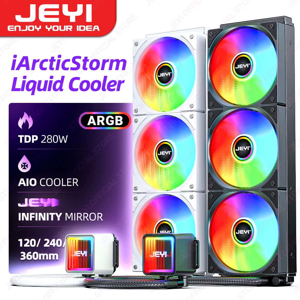 Chłodnica cieczy JEYI 120/240/360, chłodnica wodna ARGB CPU AIO, chłodzenie wodą PC, obsługa Intel i AMD, wydajna pompa sterowana PWM