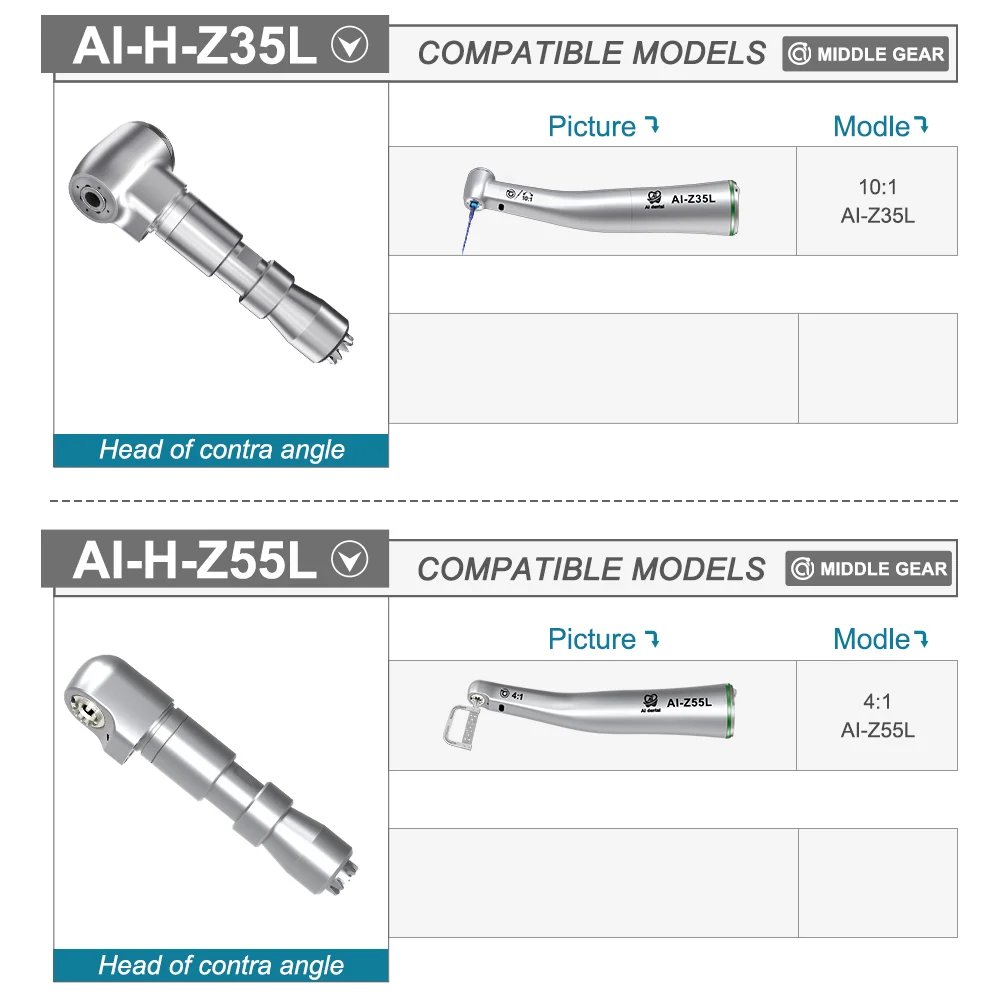قطع غيار رأس زاوية كونترا للأسنان AI-H لملحقات استبدال طب الأسنان من الفولاذ المقاوم للصدأ ذات السرعة المنخفضة