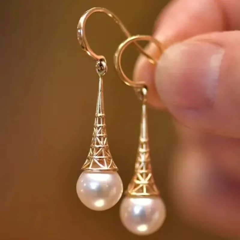 Aesthetic Design Luxury Imitation Pearl Tower Shaped Drop Earrings for Women Elegant Vintage Wedding Banquet Jewelry Accessories