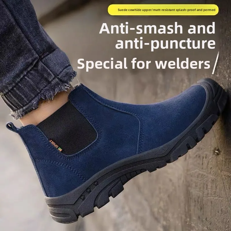 

Обувь по страхованию труда сварщика. Противоударная и противопрокалывающая стальная подошва Baotou из говяжьего сухожилия. Рабочая защитная обувь с одной педалью.