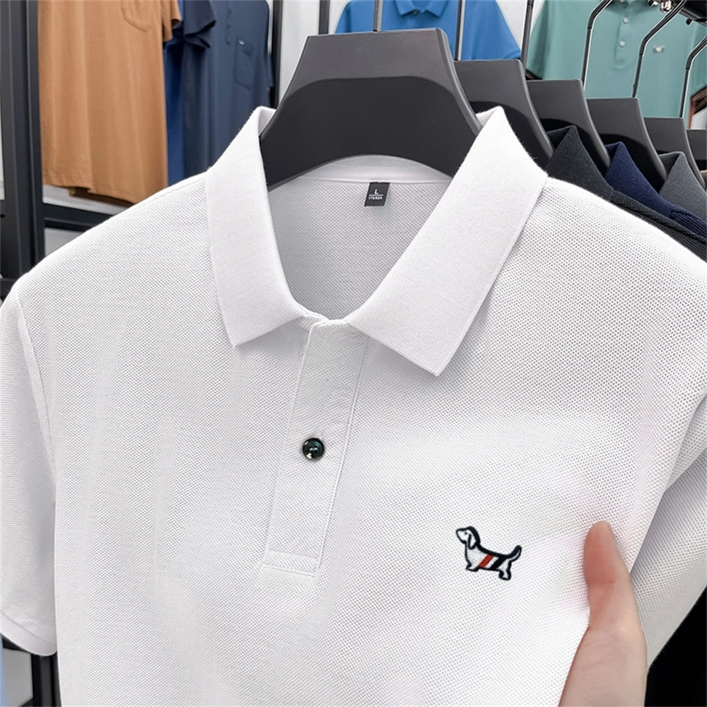 New Luxury Brand Men's Polo Shirt Lapel Dog Embroidered Short Sleeve Summer 100Cotton T-shirt Fashion Casual Breathable Menswear