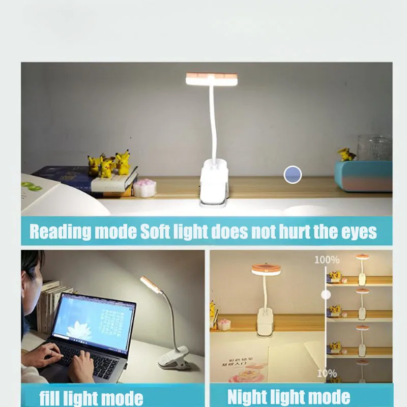 Imagem -05 - Usb Recarregável Led Table Lamp Toque Clip-on Desk Lamp Flexível Desktop Lamp Cabeceira Luz Estudo Modos de Luz