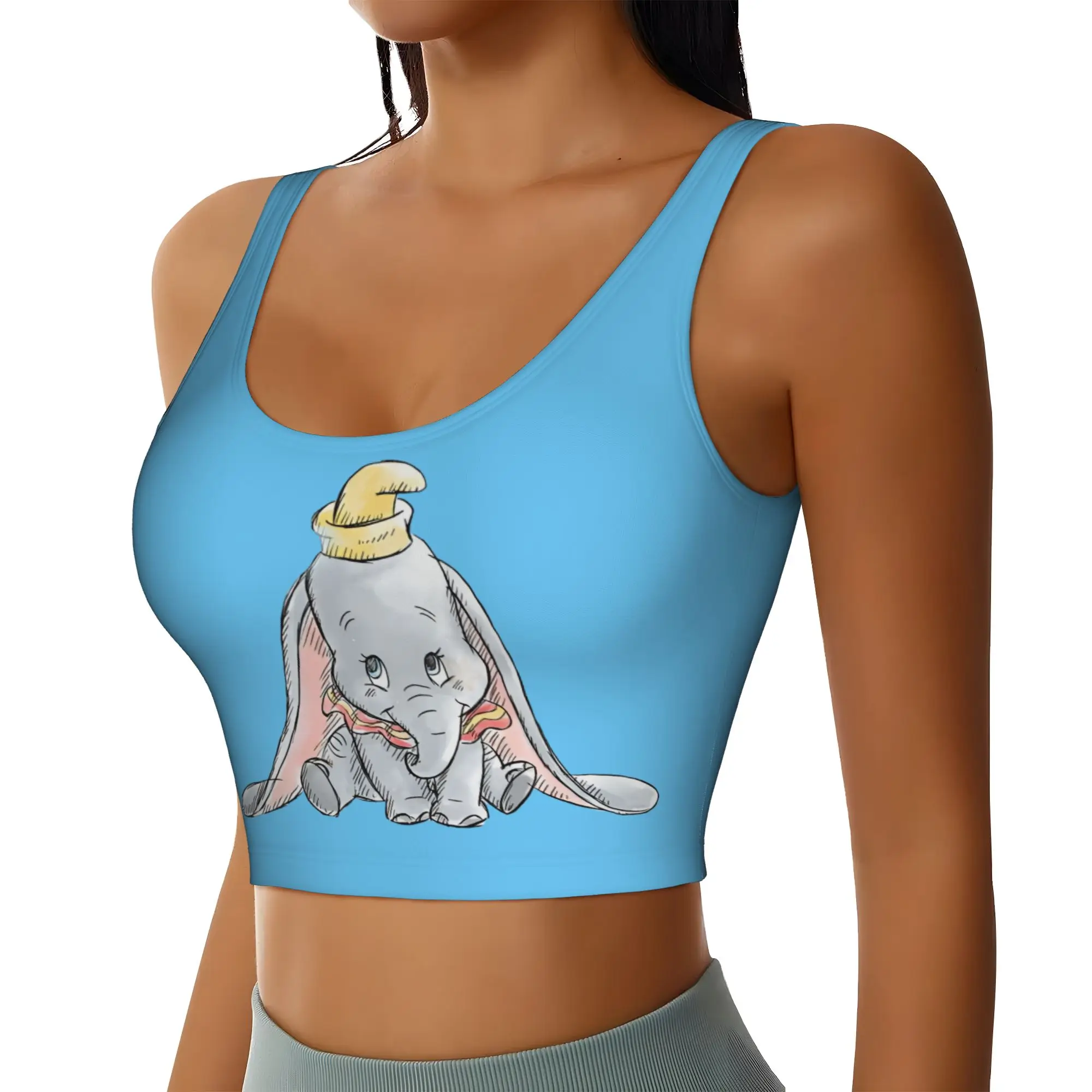 Custom D-Dumboes Workout Crop Tank Tops for Women Seamless Anime Elephant Yoga Running Sports Bras