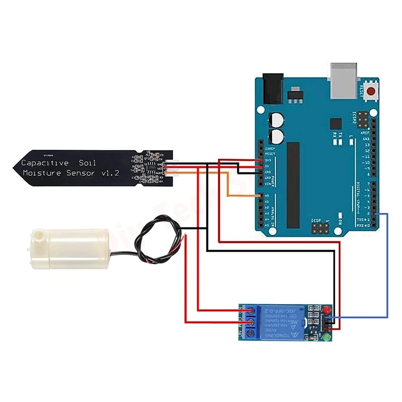 Automatic Irrigation DIY Kit, Capacitive Soil Moisture Sensor, 1 Channel 5V Relay Module, Water Pump, Vinyl Tubing for Arduino