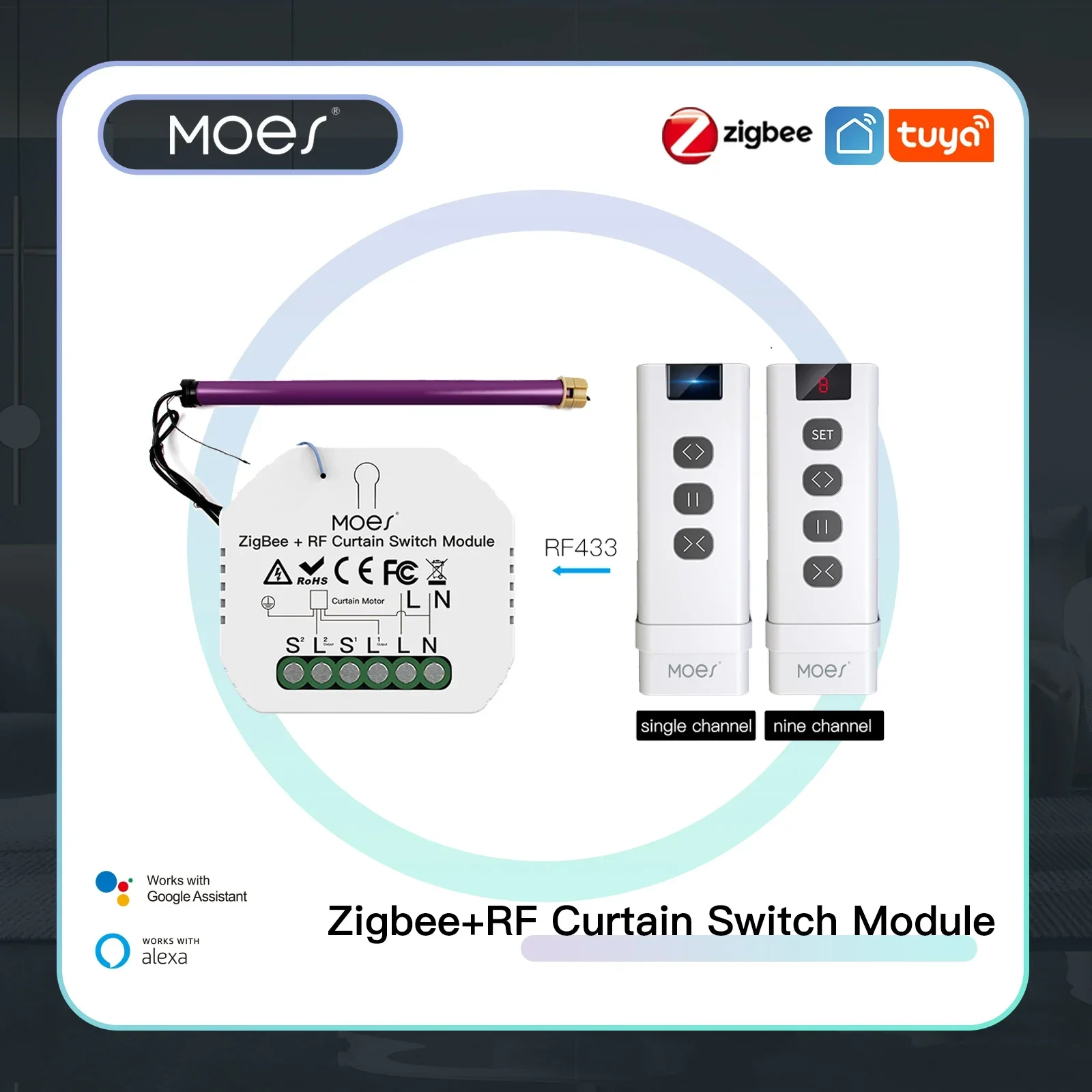 MOES ZigBee 3.0 Smart Curtain Switch Module Motorized Roller Shutter Blinds Motor Tuya Smart Life Alexa Echo Google Home