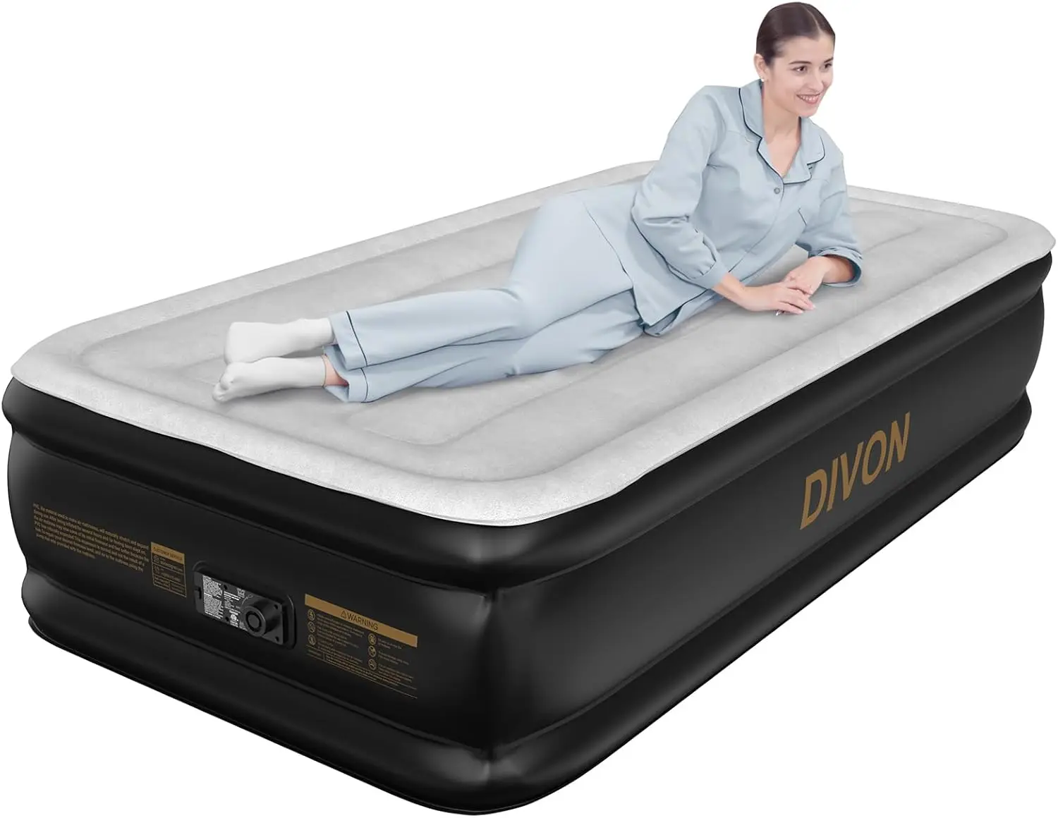 

18" Twin Air Mattress with Built-in Pump, Raised Inflatable Bed with Wave Design, Blow Up in 2 Mins, 330Lbs Capacity, Thick PVC, for Guest or Camping