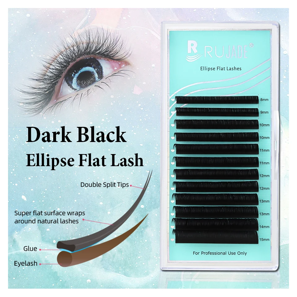 

RUJADE Matte Ellipse Flat Eyelash Extensions C CC D Split-tips Fake Flat Eyelash Dark Black Flat Ellipse Eyelashes Makeup Lashes