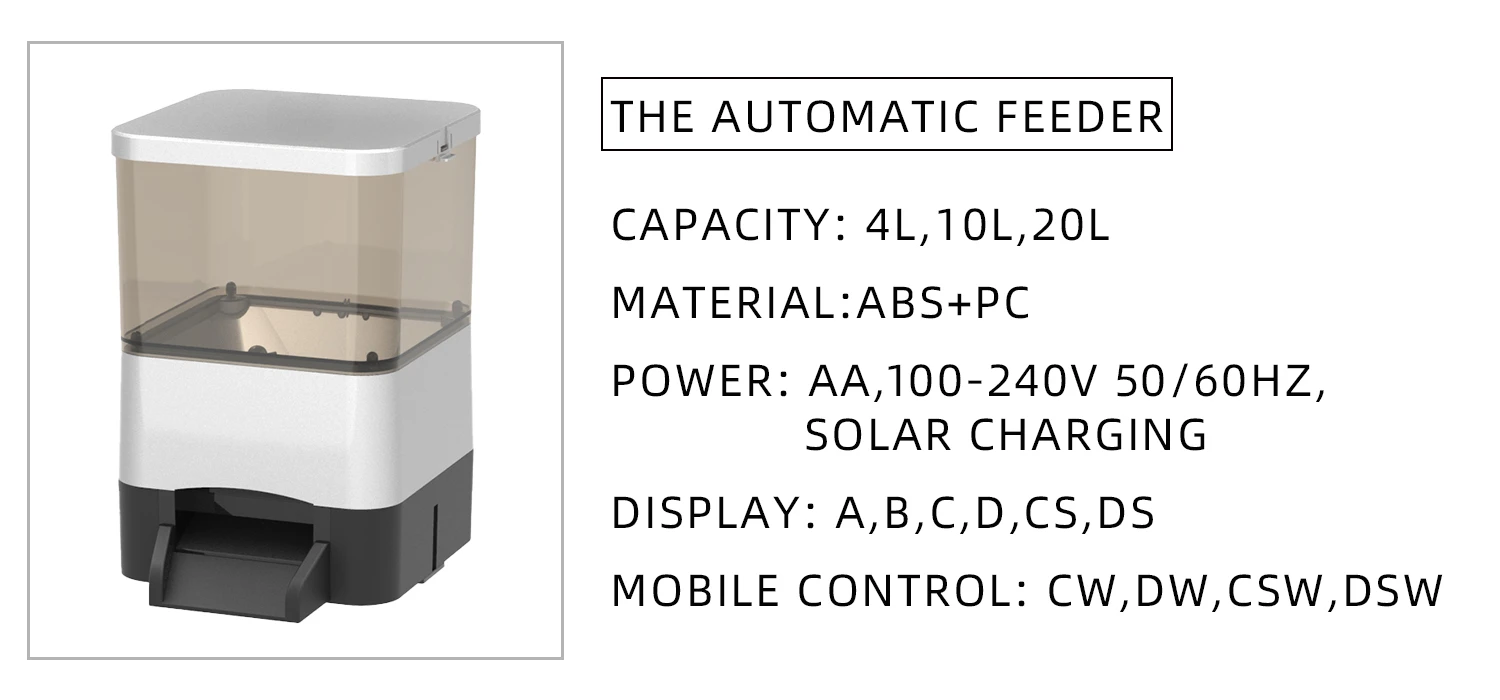 2024 New Smart Control Automatic Auto fish food feeder timer automatic fish feeder 10L Silvery AC