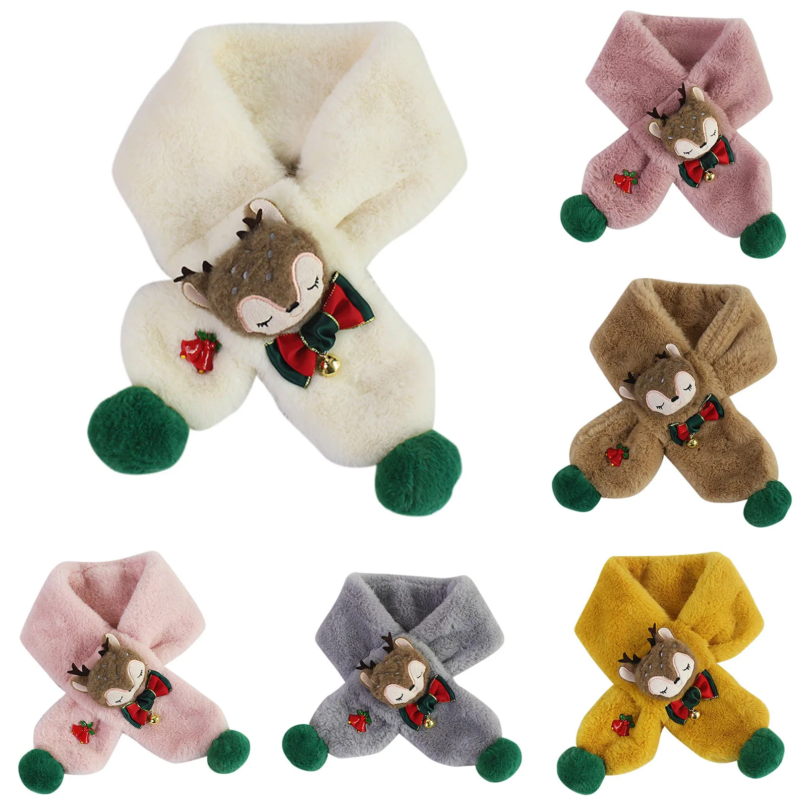 

Winter New Children Cute Soft Faux Fur Cartoon Elk Scarf Baby Girls Outdoor Windproof Warm Scarf Boy Kids Plush Thicken Scarf