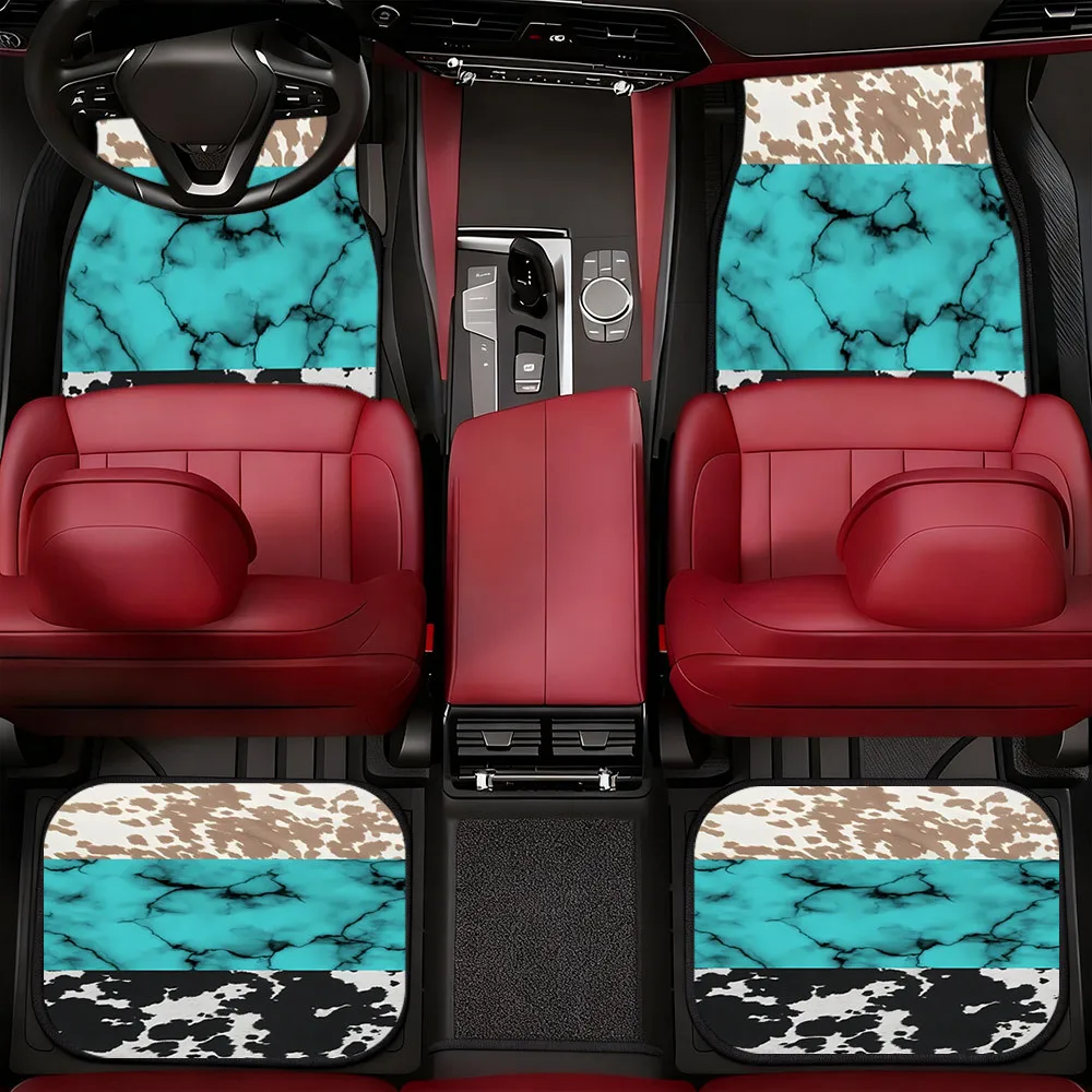 4pcs Vintage Mixed Color Printed Car Floor Mats | Durable Polyester Floor Mats, Safe And Practical, Ideal Gift Choice, Universal
