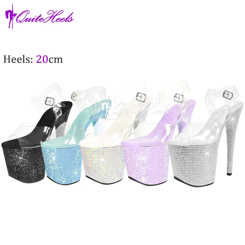 20cm 8Inches Crystal Stripper Pole Dance Shoes Diamond  Party Club Sexy Show High Heels Platform Sandals Girls