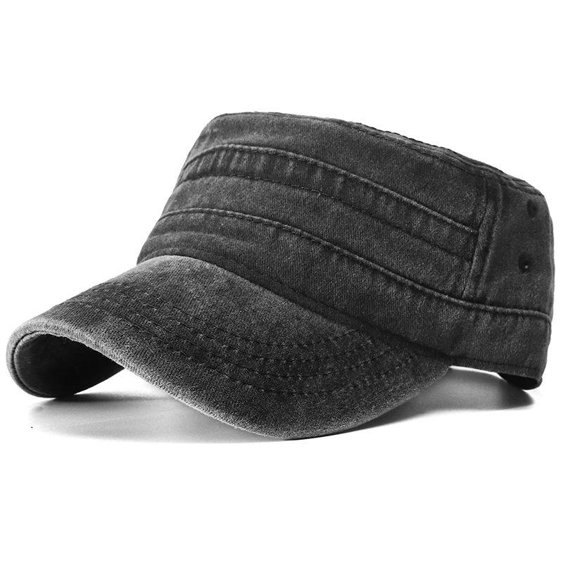 High Quality Vintage Washed Denim Army Tactical Baseball Cap Hat Men Flat Top Military Cap Outdoor Casual Dad Hats Casquettes