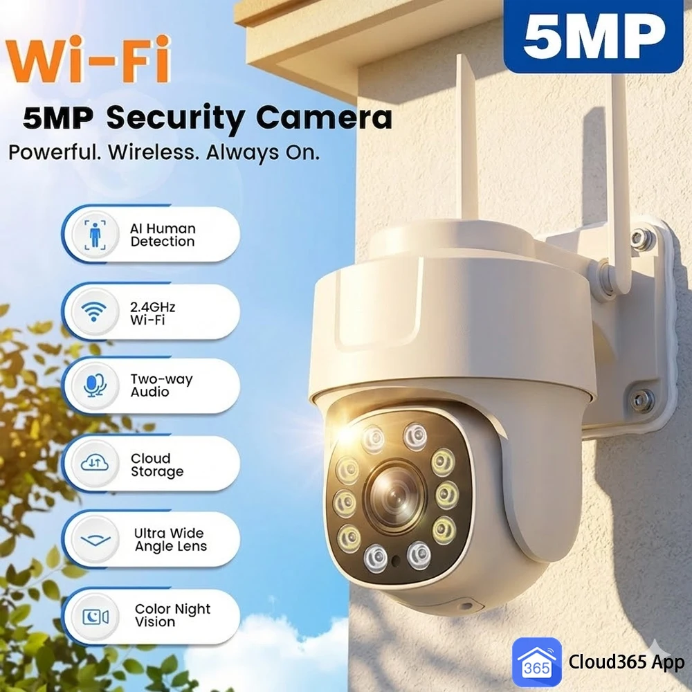 

Cloud365 Smart Home Wifi IP Camera PTZ Outdoor Auto Tracking Home Security protection Full Color Night Vision Surveillance