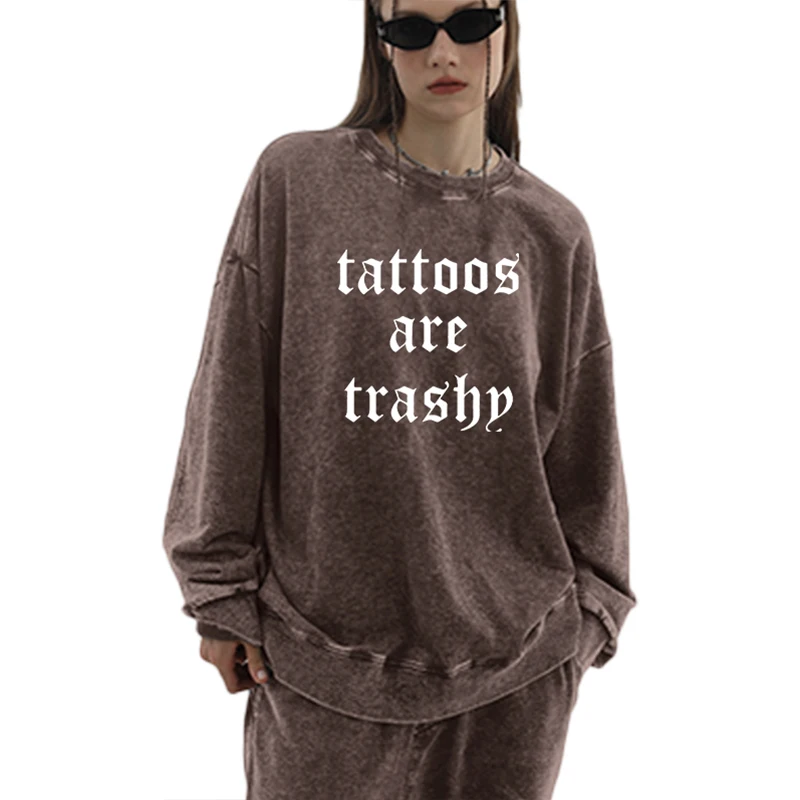 Damestrui met ronde hals, dikke en warme versie voor herfst en winter, letterprint, Europese straatstijl, losvallend ontwerp