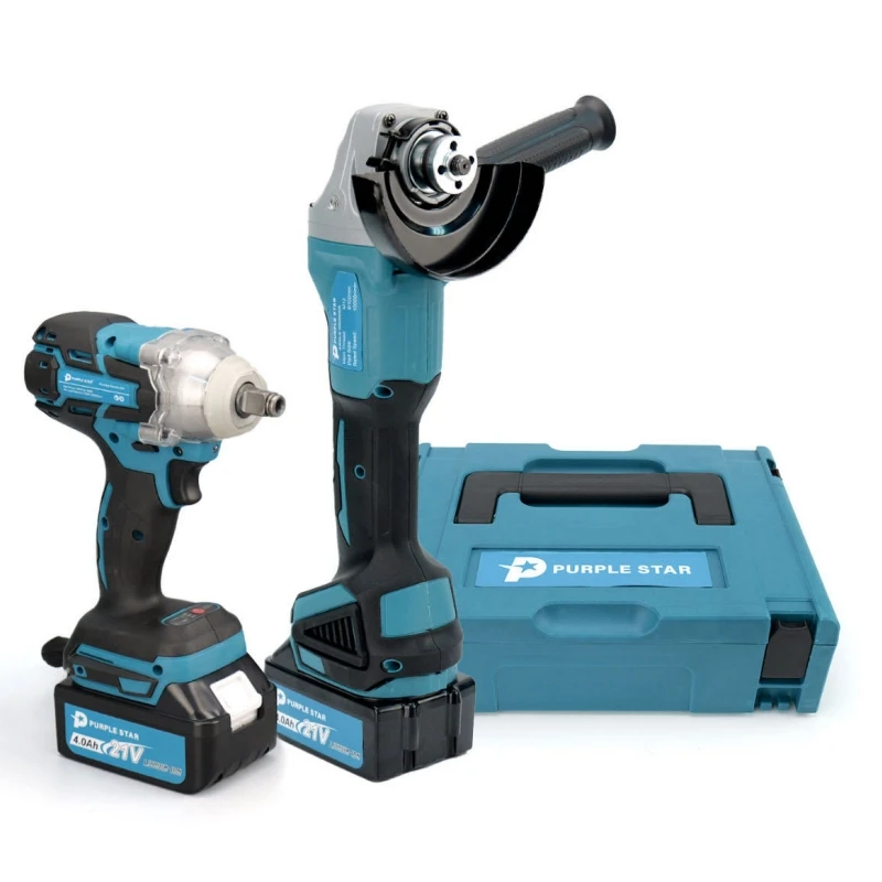 Brushless Power Tools 125mm Angle Grinder Cordless Electric Wrench Combo Kit with 2 Batteries For Makita Tools