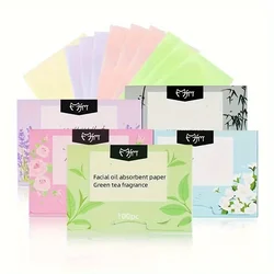 100 Pieces Facial Oil Blotting Paper - Natural Green Tea, Suitable for Oily Skin Care, Remove Excess Facial Oil, Touch Up Anytim