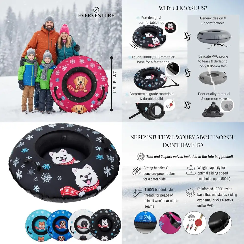 

Durable Inflatable Snow Tube for All Ages with Sleek Base and Freeze-Resistant 1000D Material