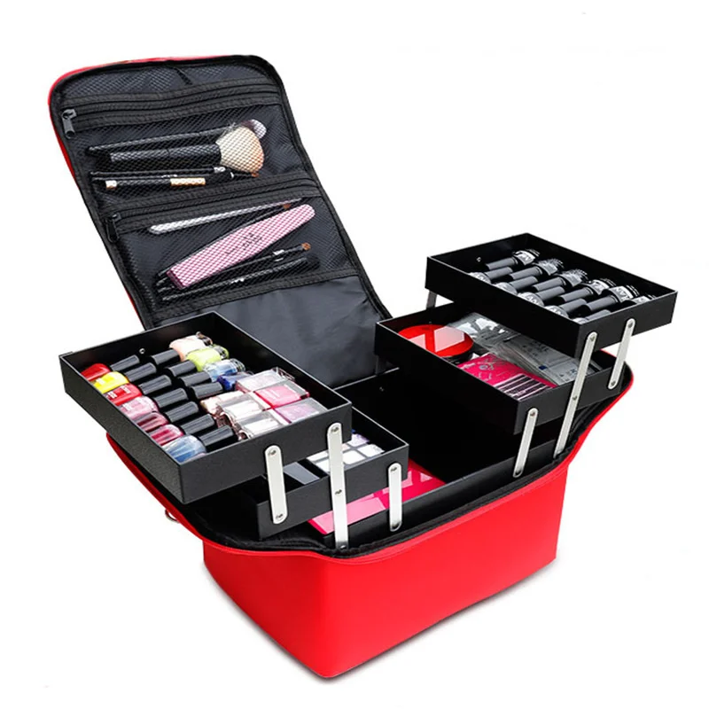 Professional Makeup Box Large Capacity Cosmetic Bag Storing Multi-layer Makeup Bags Portable Nail Embroidery Beauty Suitcase