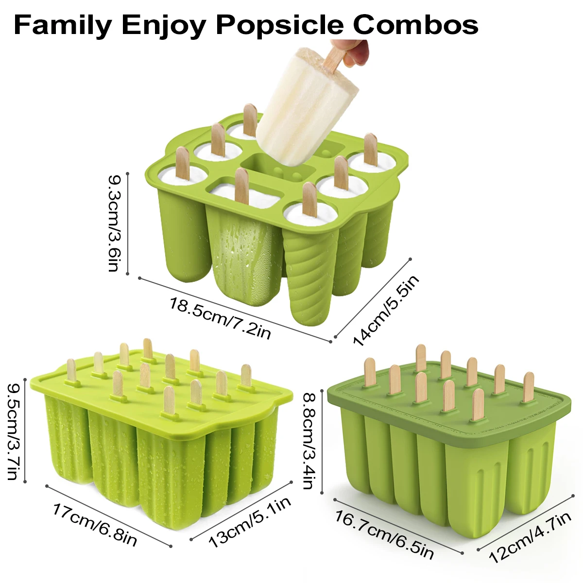 Leeseph Popsicles Mold, Reusable Easy-Release Silicone Homemade Maker Ice Pop Mold Trays with 50 Popsicle Sticks, Summer Gifts