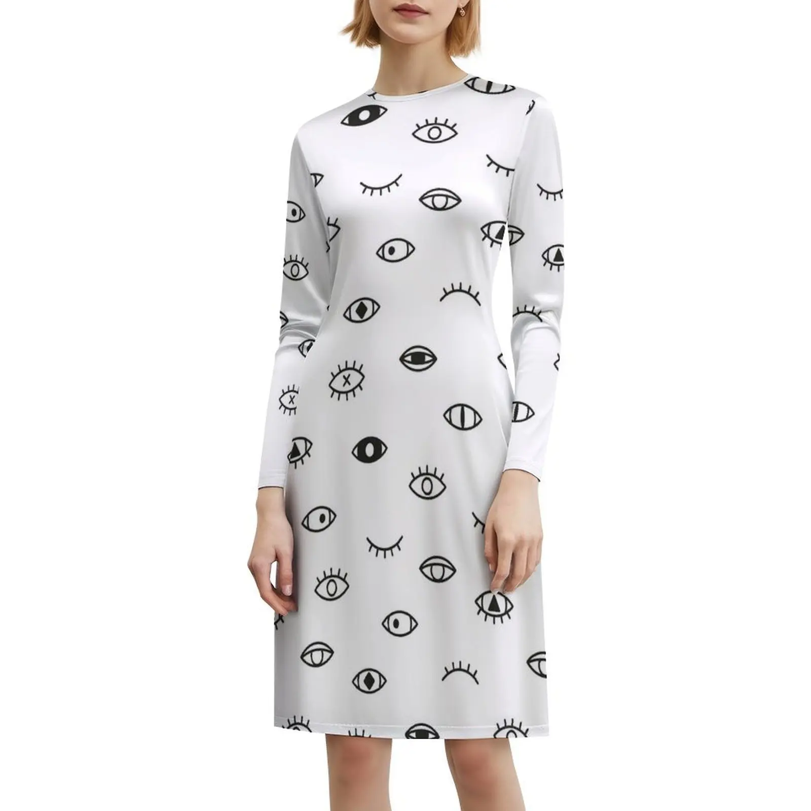 عيون موجودنا فستان بوهيمي بدون أكمام متعدد الطباعة فستان حفلات عطلة الشاطئ عيون إسكندنافية رموش باللون الأسود #6