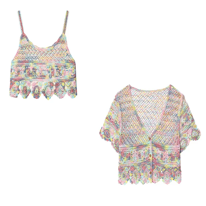 

Women's Suit Knitted Camisole Tops Short Sleeved V-neck Knitted Cardigan Sweater Casual Short Women's 2-piece Set
