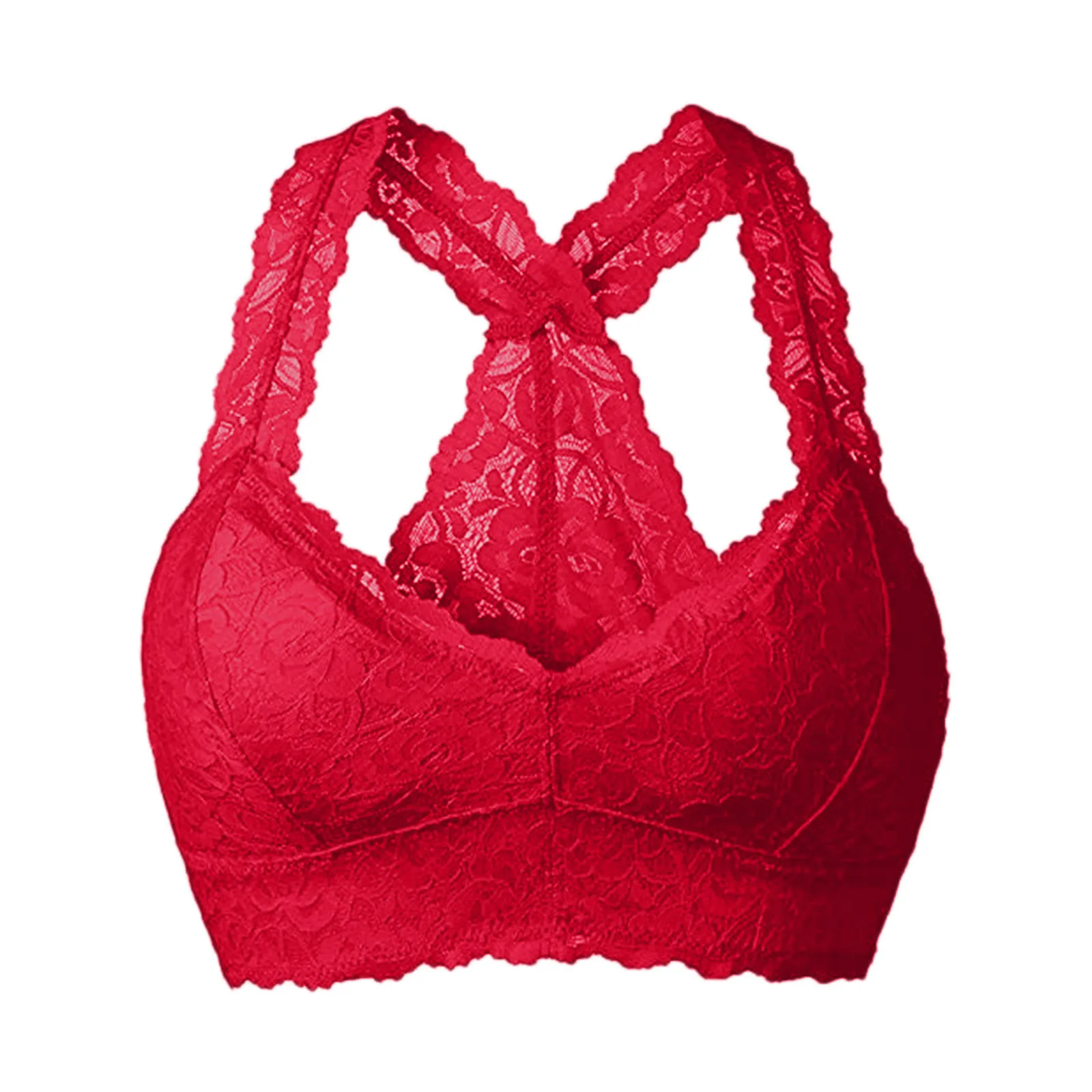 

Women Plus Size Vest Bra Crop Wire Free Bras Lingerie Sexy V Neck Underwear Embroidery Sexy Lace Solid Color Full Cup Bralette