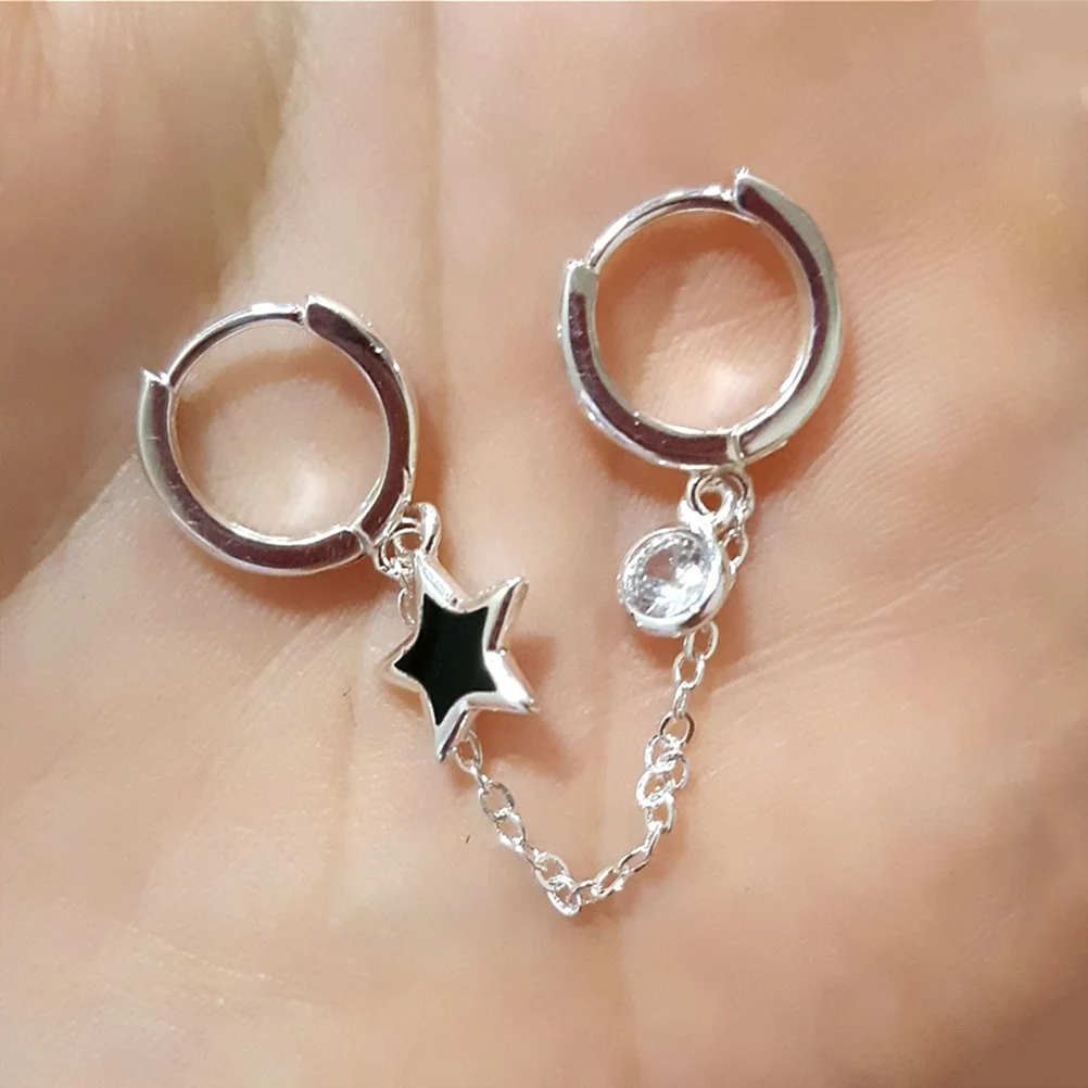 2Pcs Double Piercing Chain Earrings Lightweight Beach Birthday Festival Wedding Star Drop Jewelry Two Holes