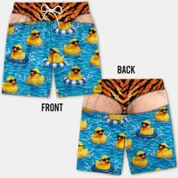 Summer Men Funny Cartoon Hot Dog 3D Print Board Shorts Quick‑Dry Drawstring Trunks Fun Yellow Duck Novelty Prank Short Pants 2