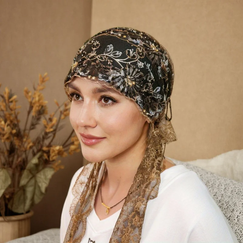 1 pc Popular Fishtail Woman Muslim Tassel Hat Scarf Towel Ethnic Embroidery Beaded Headscarf Breathable Veil