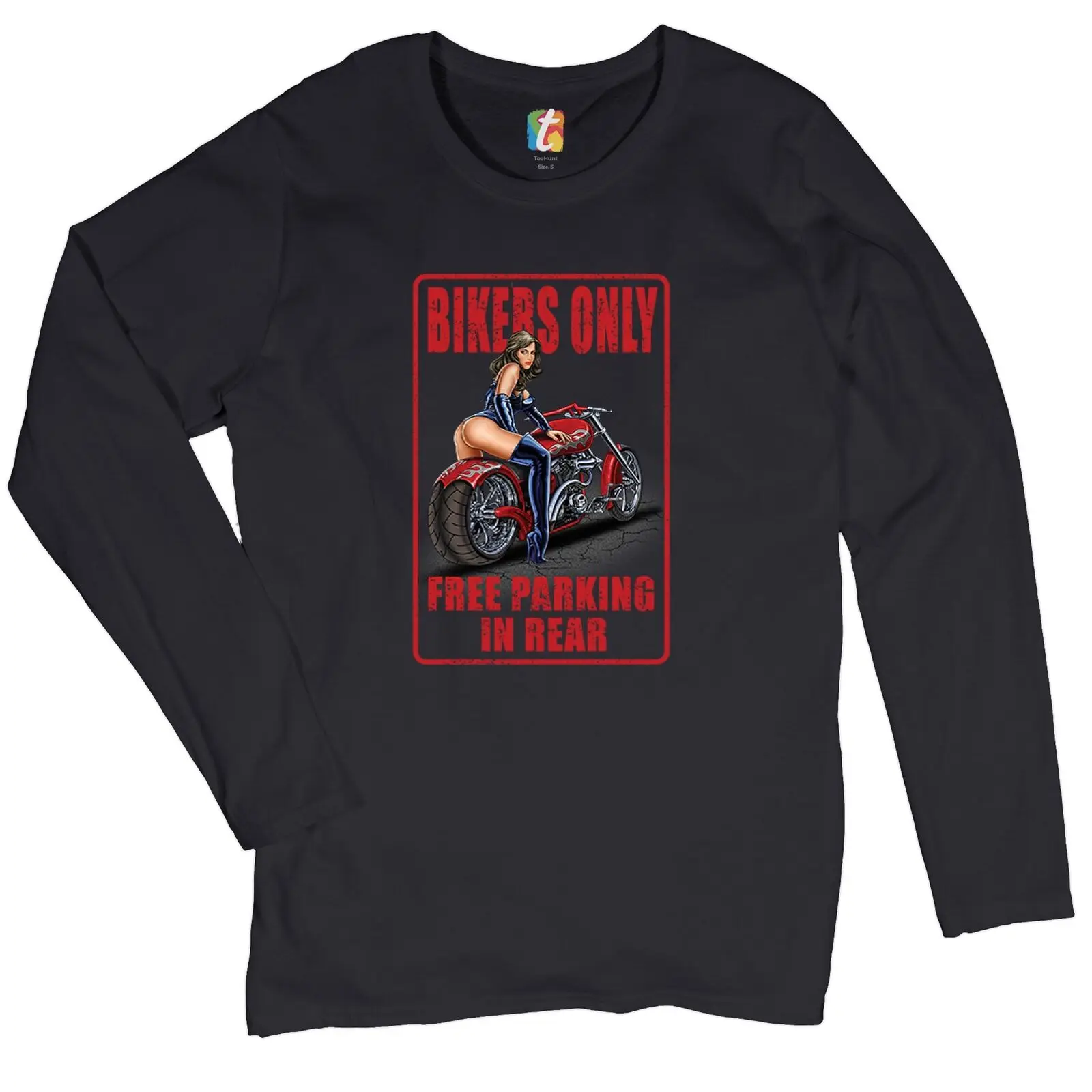 

Bikers Only Free Parking In Rear Women's Long Sleeve T-shirt Pin-Up Biker Chick