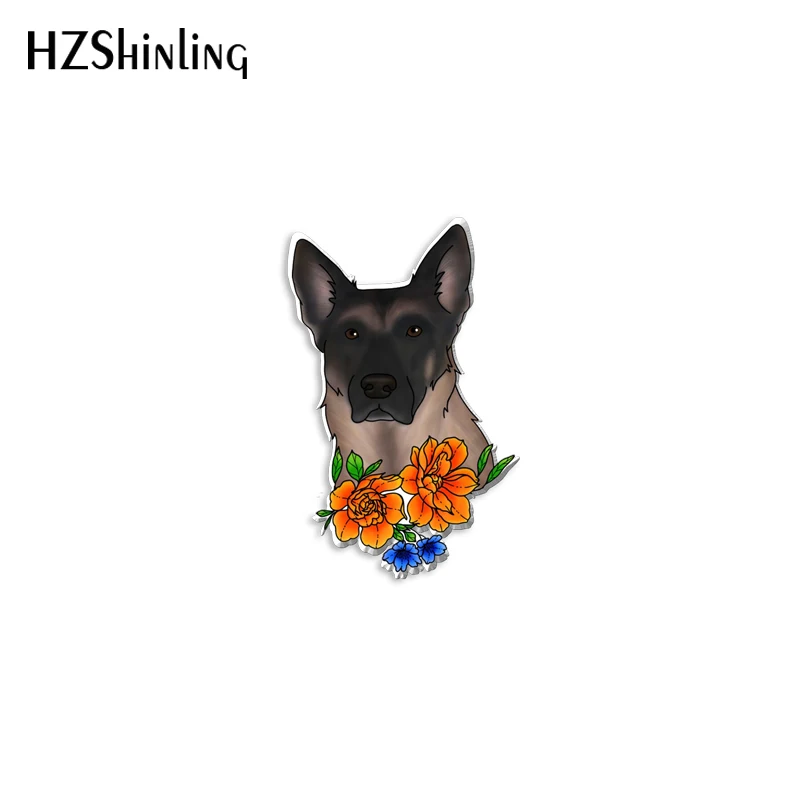 2023 New Collie with Flowers Acrylic Lapel Pin German Shepard Rottweiler Dog Epoxy Butterfly Clasp Pin Handmade Butterfly Brooch