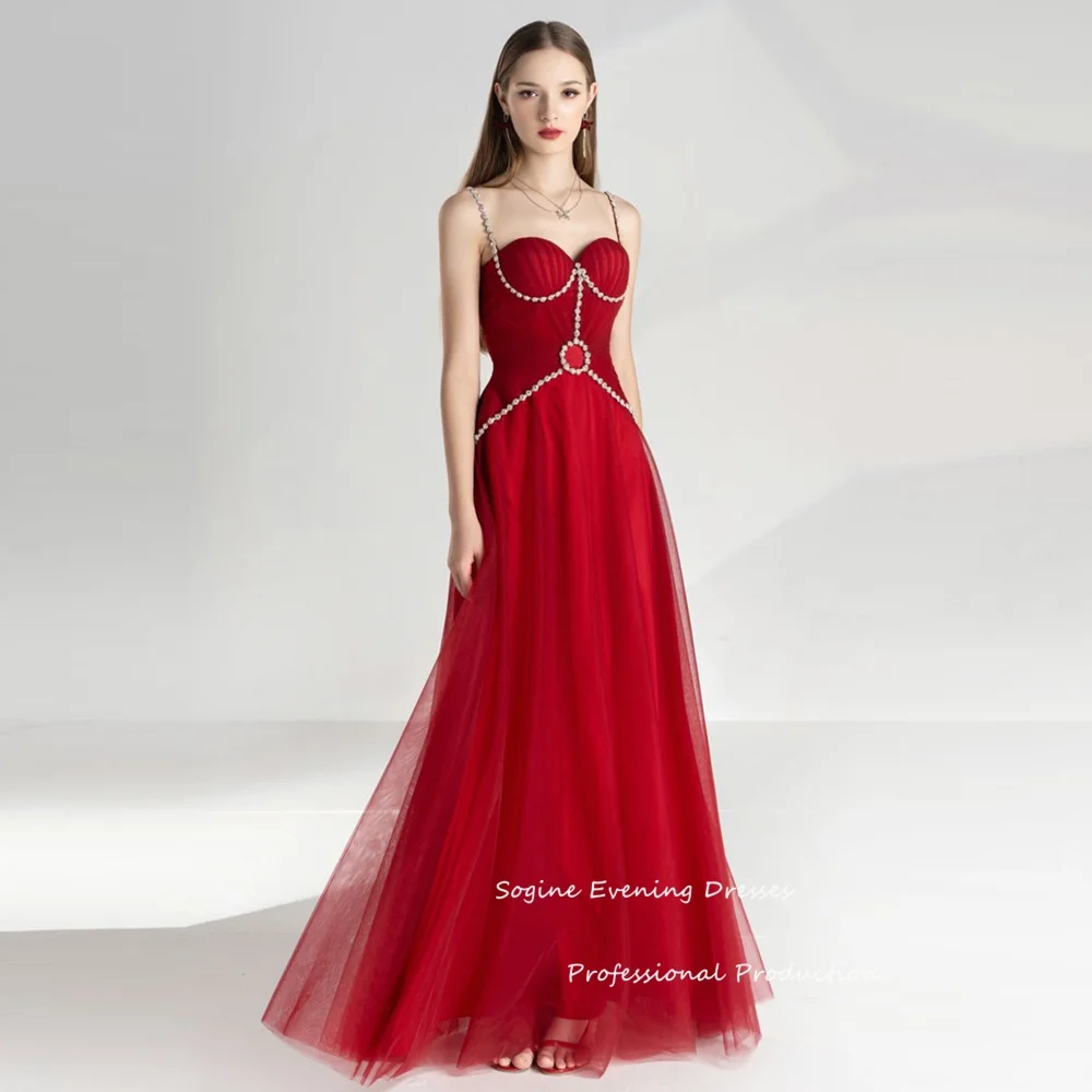 맞춤형 스파게티 스트랩 고급스러운 여성용 이브닝 드레스, 스위트하트 넥 튤 파티 드레스, A라인 파티 드레스