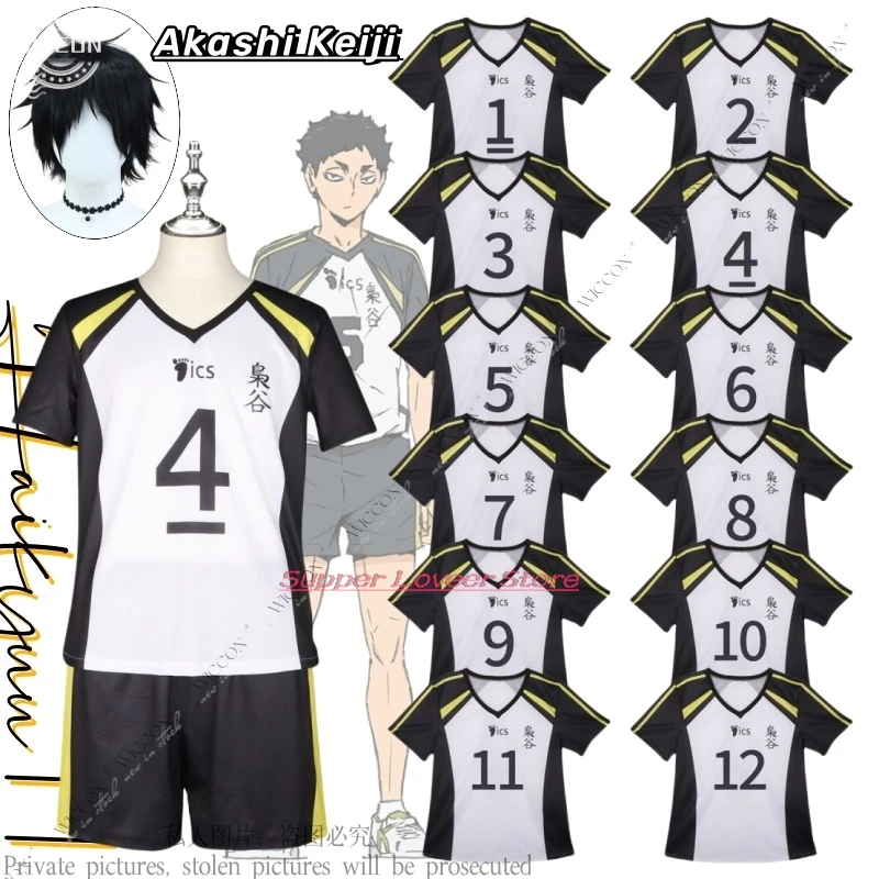 Akashi Keiji Cosplay Costume T-shirt Shorts Fukurodani Bokuto Koutarou Uniform Wig Haikiyu Volley Ball Team Jersey Sportswear