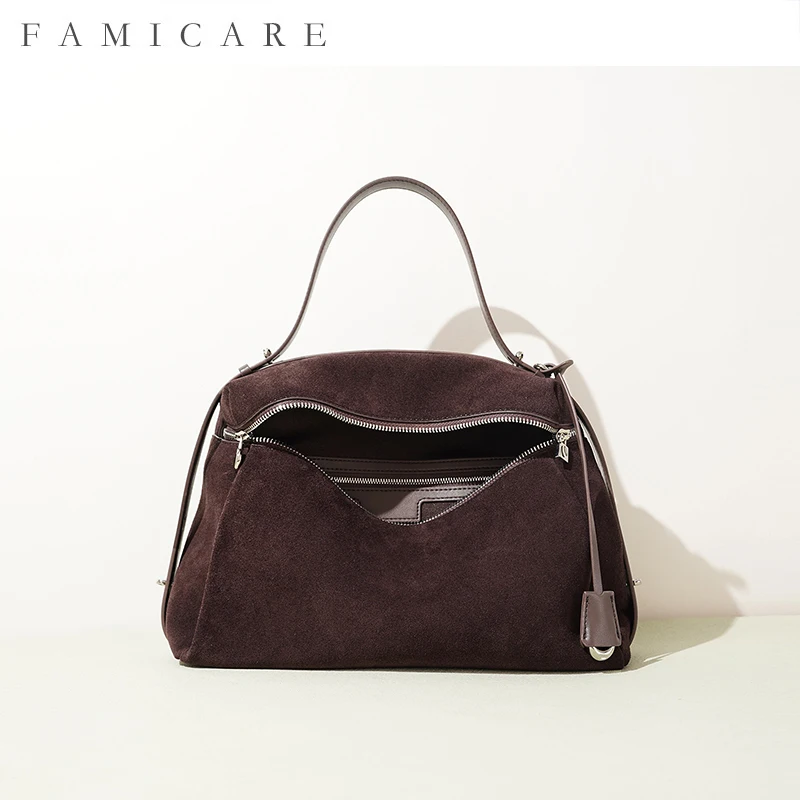 Premium Handbag 2026 Fall Winter Suede Leather Boston Bag Shoulder Crossbody Bag Women Minimalist Commuting Trendy Versatile Bag