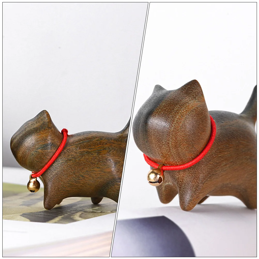 

1Pcs Wood Carving Cat Adornment Desktop Cat Ornament Pen Holder Unique Wooden Decor Wood Carving Craft Adornment