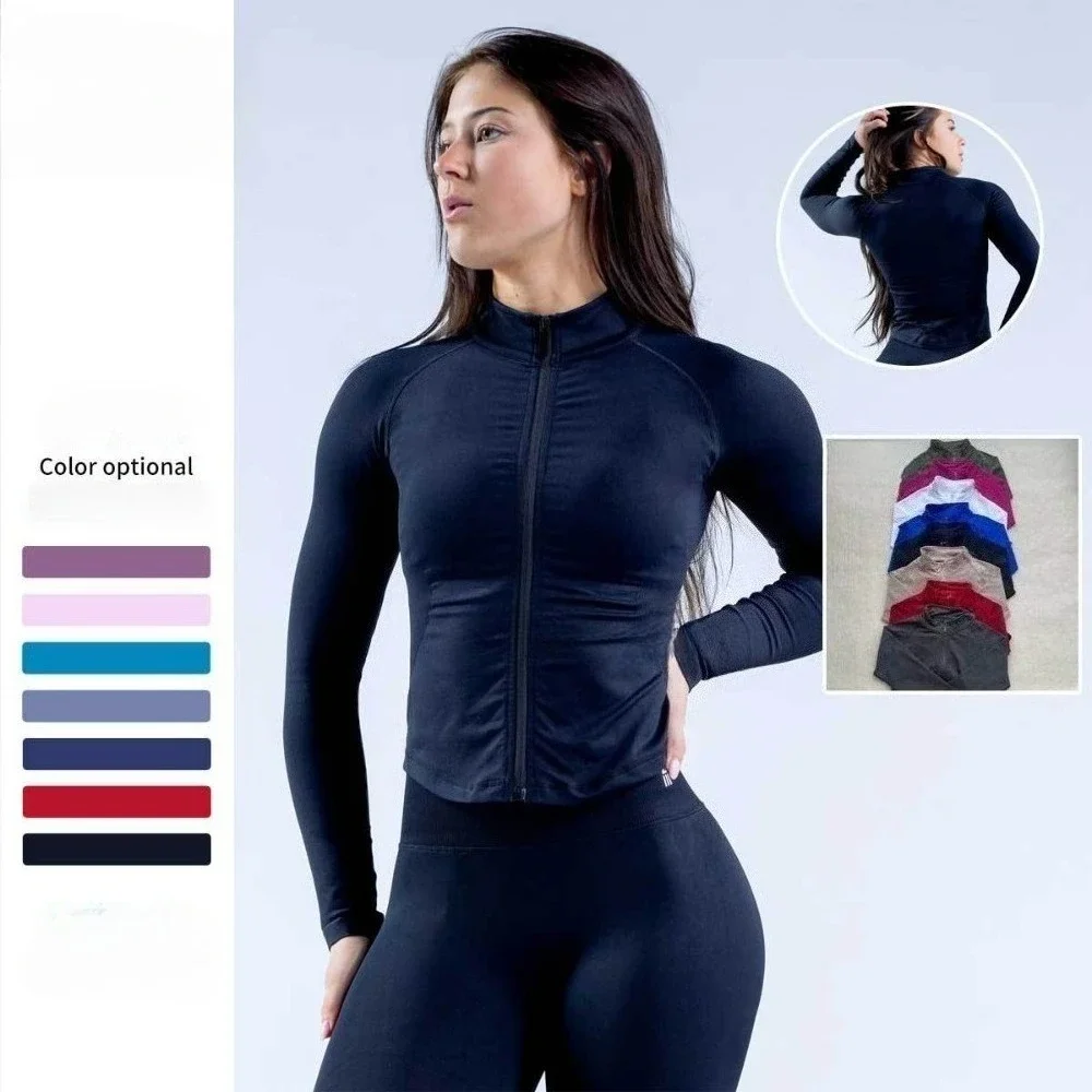 

2025 Fitness Stand-up Collar Jacket Sports Jacket Women's Tight-fitting Plastic Waist Yoga Clothes Zipper Shirt Seamless Top