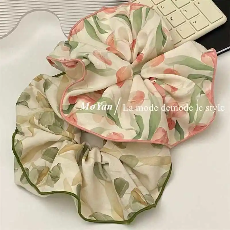 

Gentle Elegant Advanced Tie Dye Silky Satin Scrunchy for Women New Bun Ponytail Simple Hair Ring Hair Accessory Sturdy