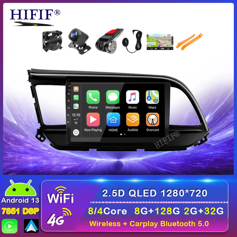 4G+64G DSP Android 13 Car Multimedia Player For Hyundai Elantra 6 2015 2016 2017 2018 2 Din Car Radio GPS Stereo WiFi Octa Core