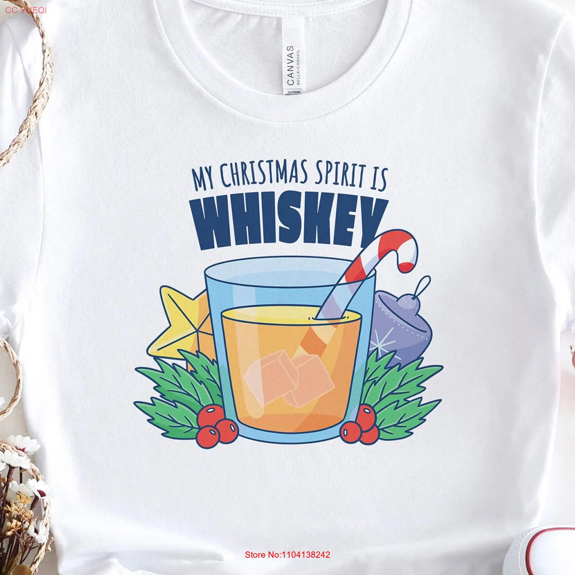 My Christmas Spirit Is Whiskey T Shirt Whisky For Lover Alcohol Father Present long or short sleeves