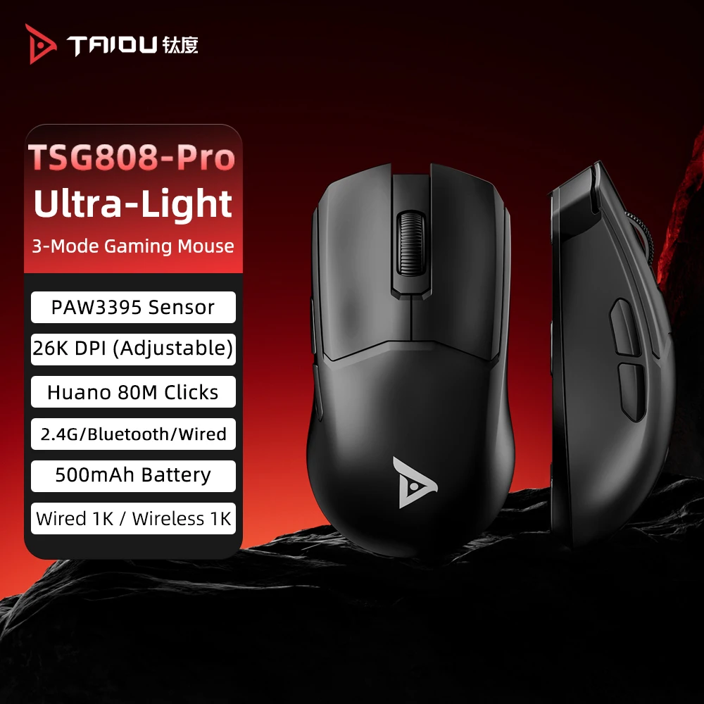 

TAIDU TSG808 SE/3311/3395 Wireless Gaming Mouse, 2.4G/Bluetooth 3-Mode, 26000DPI 650IPS, 49g Ultra-Lightweight for Laptop PC