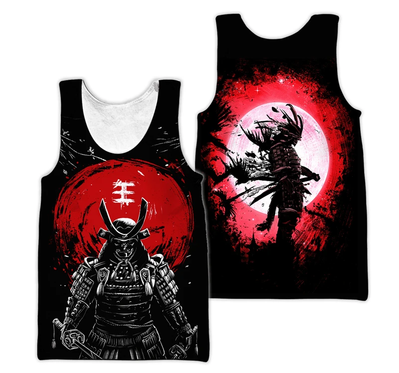 Samurai Oni Mask Tattoo 3D All Over Printed Men vest Harajuku Sleeveless T-shirt Unisex Casual Polyester Tank Tops Clothing