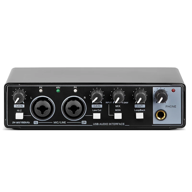 Audio Interface for Recording Portable Professional Sound Card with Loopback Monitor 48V Phantom for Audio Equipment Guitar