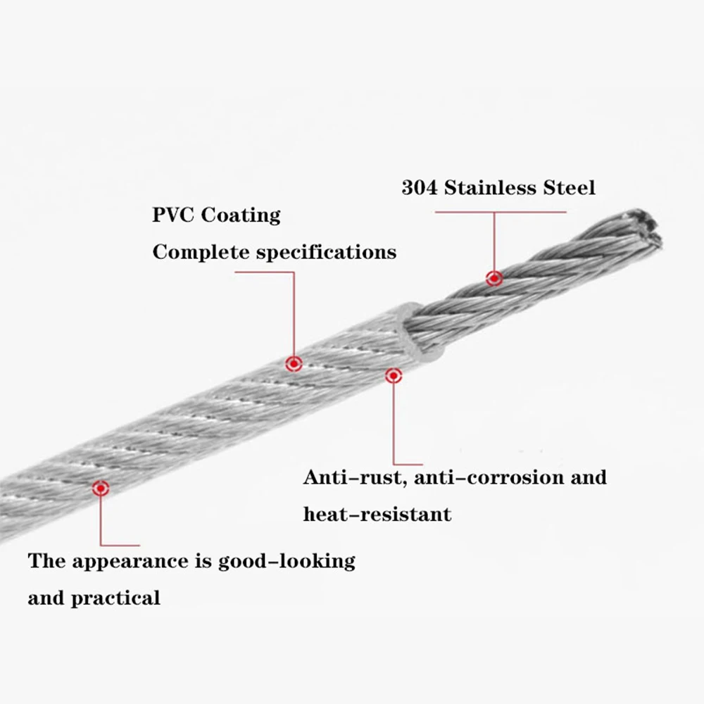 2PCS 1.5/2/3mm PVC Coated Cable With Ring Compression Non Adjustable Customizable Antirust 304 Stainless Steel Wire Rope Slings