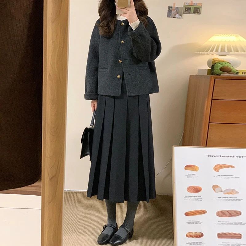 UNXX Tweed-inspired Preppy Style Dress, 2023 Autumn/winter New Women's Petite Long Dress Two-piece Set, Sophisticated Look Sweet