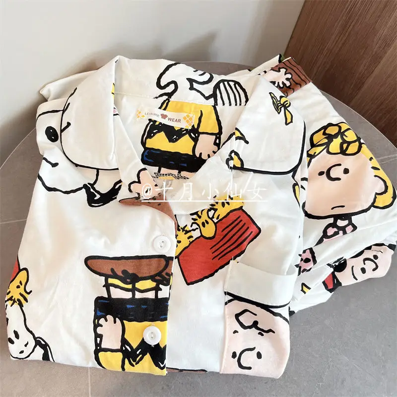 New Women Snoopy Pajamas Spring and Autumn New Long-Sleeved Trousers Japanese Style Ins Cartoon Cute and Sweet Home Clothes Set