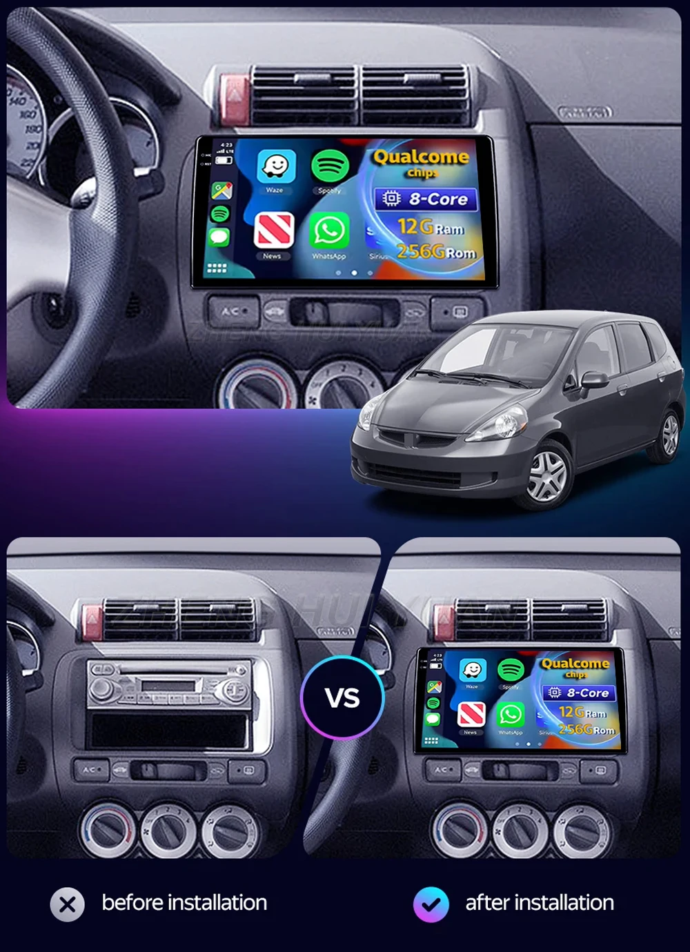 لهوندا جاز 1 GD 2001 - 2008 أندرويد 15 راديو السيارة مشغل وسائط متعددة أندرويد السيارات Carplay رئيس وحدة الملاحة نظام تحديد المواقع واي فاي RDS 4G #2