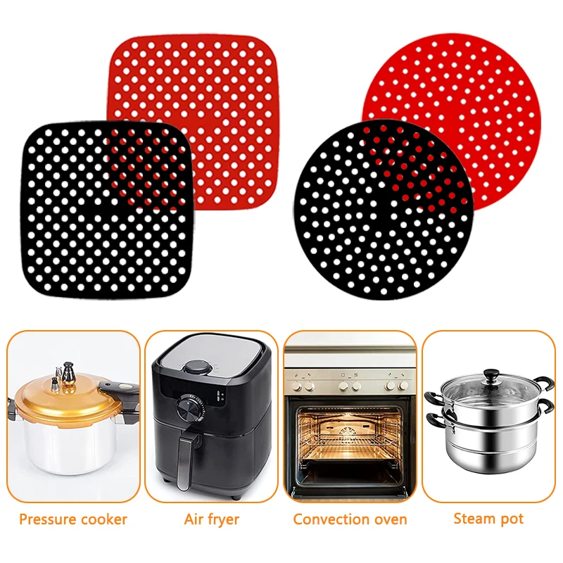 Reusable Silicone Air Fryer Mat Liner Non-Stick Steamer Pad Baking Inner Liner Cooking Mat for Kitchen Accessories Round Square