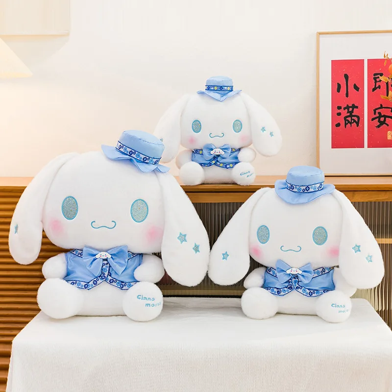 

Плюшевая игрушка Sanrio Cinnamoroll в синем платье горничной, мягкая кукла, кавайный пушистый аниме-декор для дома, подарок для девочек и фанатов, милый повседневный аксессуар